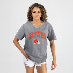 NFL Cleveland Browns Gameday Couture Women's Relaxed Iconic Edge Rhinestone V-Neck T-Shirt