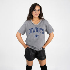 NFL Dallas Cowboys Gameday Couture Women's Relaxed Iconic Edge Rhinestone V-Neck T-Shirt