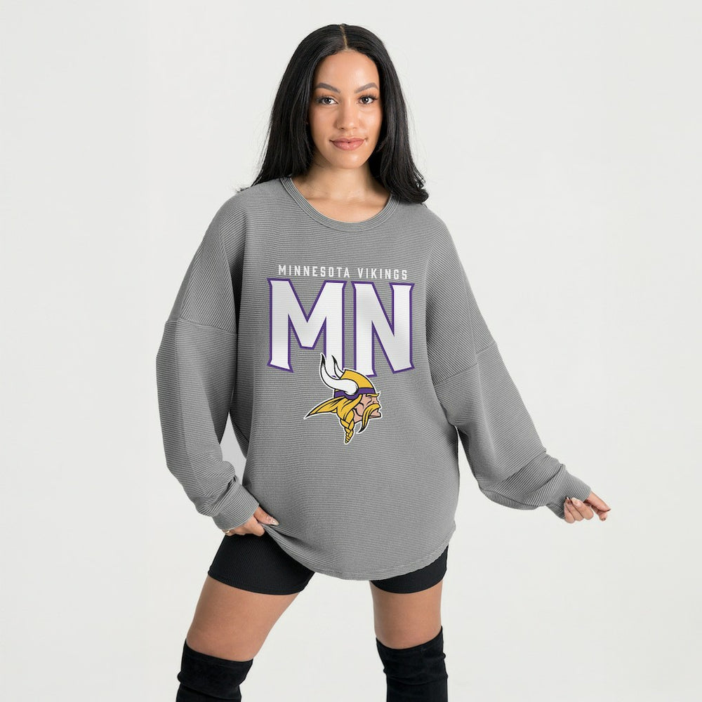 NFL Minnesota Vikings Gameday Couture Women's Oversized Pure Motion Corded Sweatshirt