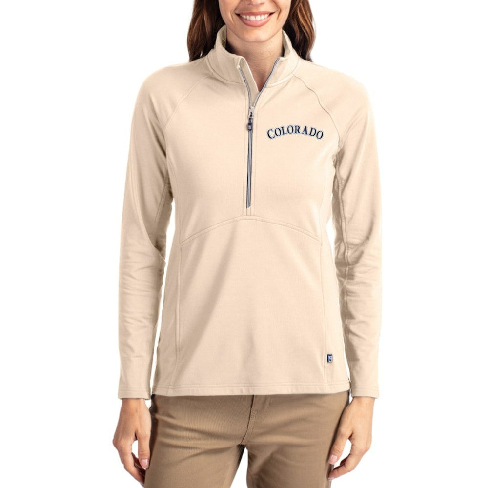 Colorado Rockies Cutter & Buck Women's Cooperstown Collection Adapt Eco Knit Stretch Half-Zip Pullover - Tan