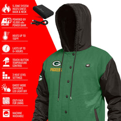 NFL Green Bay Packers ActionHeat 5V Battery Heated Full-Snap Varsity Jacket