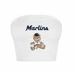 Miami Marlins Tiny Turnip Women's Teddy Bear Crop Tube Top - White