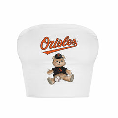 Baltimore Orioles Tiny Turnip Women's Teddy Bear Crop Tube Top - White