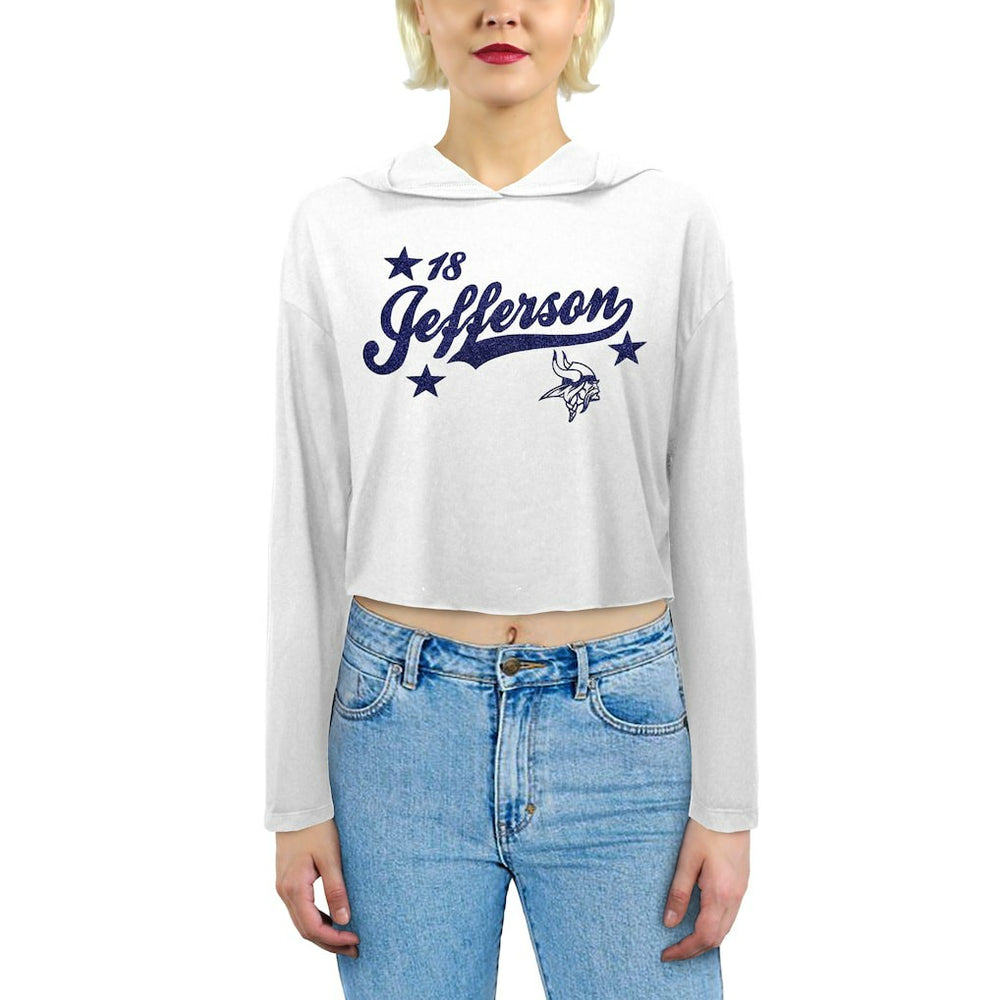NFL Minnesota Vikings Justin Jefferson Majestic Threads Women's Glitter Wordmark Hoodie