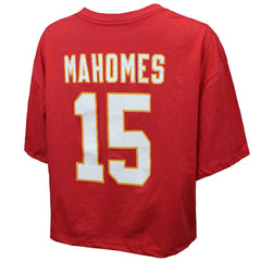 NFL Kansas City Chiefs Patrick Mahomes Majestic Threads Women's Swarovski Crystals Boxy Cropped Name & Number T-Shirt