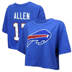 NFL Buffalo Bills Josh Allen Majestic Threads Women's Swarovski Crystals Boxy Cropped Name & Number T-Shirt