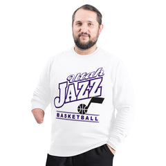 Utah Jazz G-III Sports by Carl Banks Adaptive Headliner Fleece Crewneck Sweatshirt - White on sale