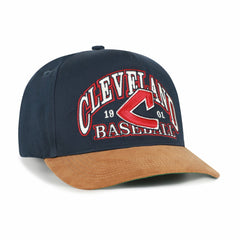 Cleveland Guardians Cooperstown Break Wood Suede Hitch Adjustable Hat - Navy/Brown | 47 brand