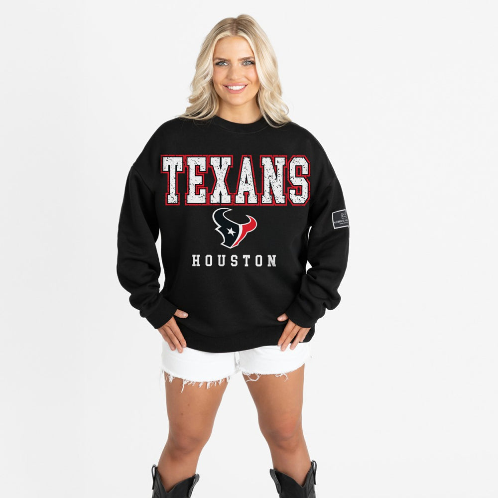 NFL Houston Texans Gameday Couture Women's Oversized Level Up Black Label Premium Fleece Sweatshirt