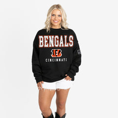 NFL Cincinnati Bengals Gameday Couture Women's Oversized Level Up Black Label Premium Fleece Sweatshirt