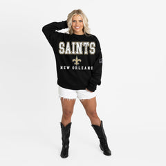 NFL New Orleans Saints Gameday Couture Women's Oversized Level Up Black Label Premium Fleece Sweatshirt