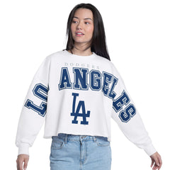 Los Angeles Dodgers G-III 4Her by Carl Banks Women's Bleachers Cropped Pullover Sweatshirt - White