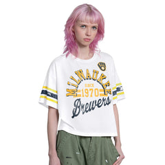 Milwaukee Brewers Starter Women's Cropped Hurry Up Offense T-Shirt - White