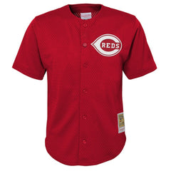 Deion Sanders Cincinnati Reds Youth Cooperstown Mesh Batting Practice Jersey - Red | Mitchell & Ness