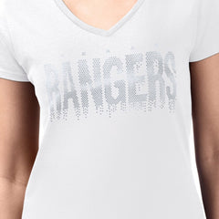 Texas Rangers G-III 4Her by Carl Banks Women's Metallic Drop Lightweight V-Neck T-Shirt - White
