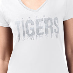 Detroit Tigers G-III 4Her by Carl Banks Women's Metallic Drop Lightweight V-Neck T-Shirt - White