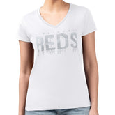 Cincinnati Reds G-III 4Her by Carl Banks Women's Metallic Drop Lightweight V-Neck T-Shirt - White