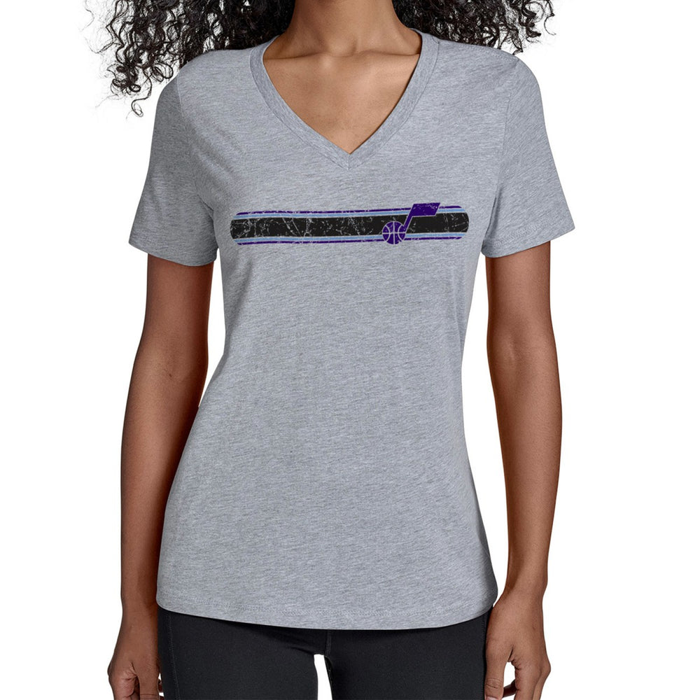 Utah Jazz Starter Women's Team Stripe V-Neck T-Shirt - Gray cheap