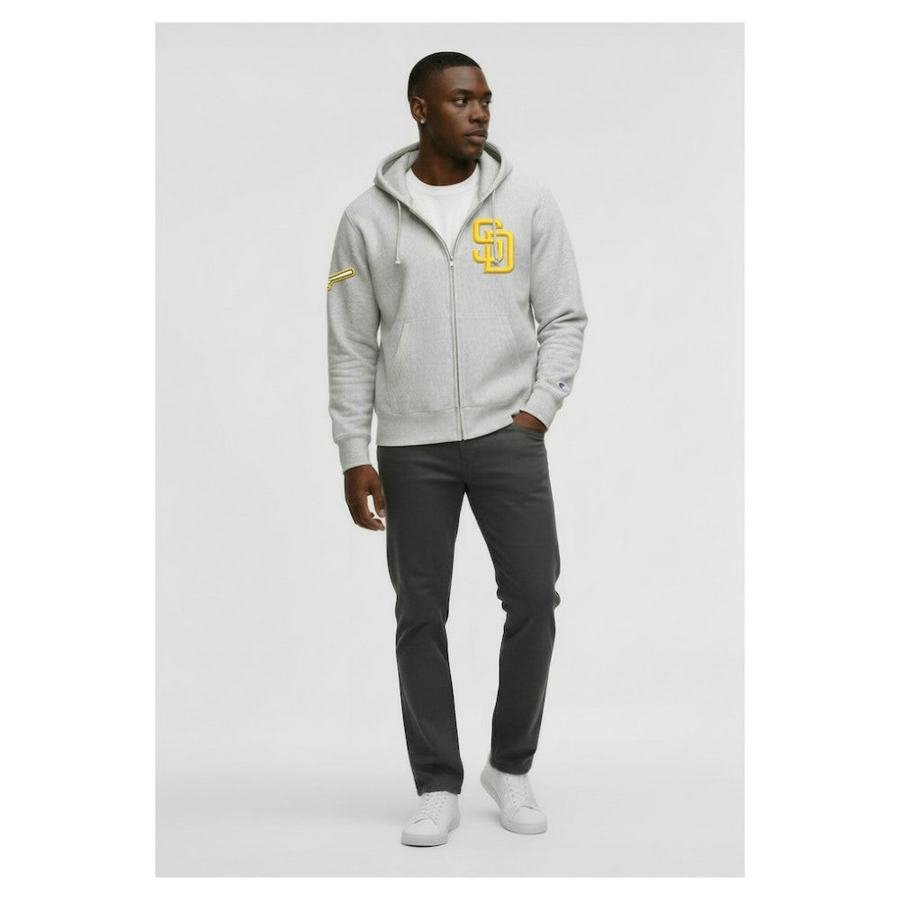 San Diego Padres Champion Reverse Weave Chenille Full-Zip Hoodie - Gray
