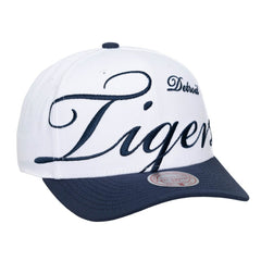 Detroit Tigers Unisex XL Script Pro Crown Snapback Hat - White/Navy | Mitchell & Ness