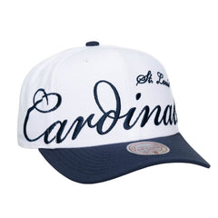 St. Louis Cardinals Unisex XL Script Pro Crown Adjustable Hat - White/Navy | Mitchell & Ness