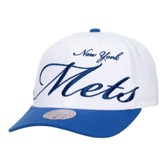 New York Mets Unisex XL Script Pro Crown Snapback Hat - White/Royal | Mitchell & Ness