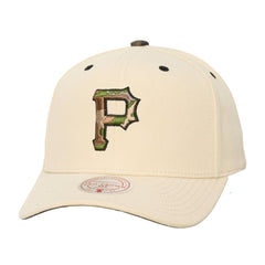 Pittsburgh Pirates Unisex Camo Logo Pro Crown Snapback Hat - Cream | Mitchell & Ness