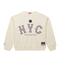New York Mets Women's Premium Oversized Crewneck Sweatshirt - Cream | Mitchell & Ness