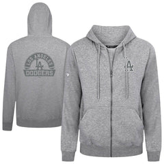 Los Angeles Dodgers Levelwear Podium Chenille Logo Full-Zip Hoodie - Heather Gray