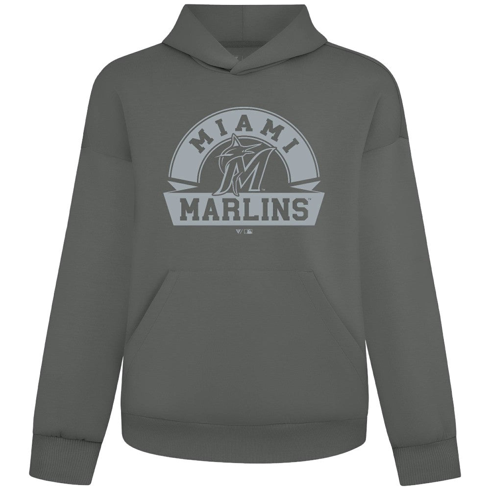 Miami Marlins Levelwear Luxe Signature Banner Arch Tri-Blend Hoodie - Gray