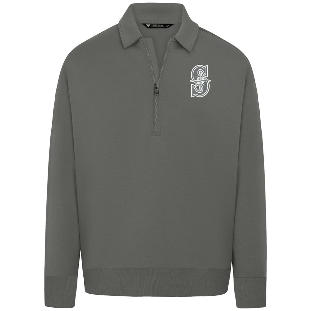 Seattle Mariners Levelwear Luxe Signature Quarter-Zip Chenille Logo Tri-Blend Sweatshirt - Gray