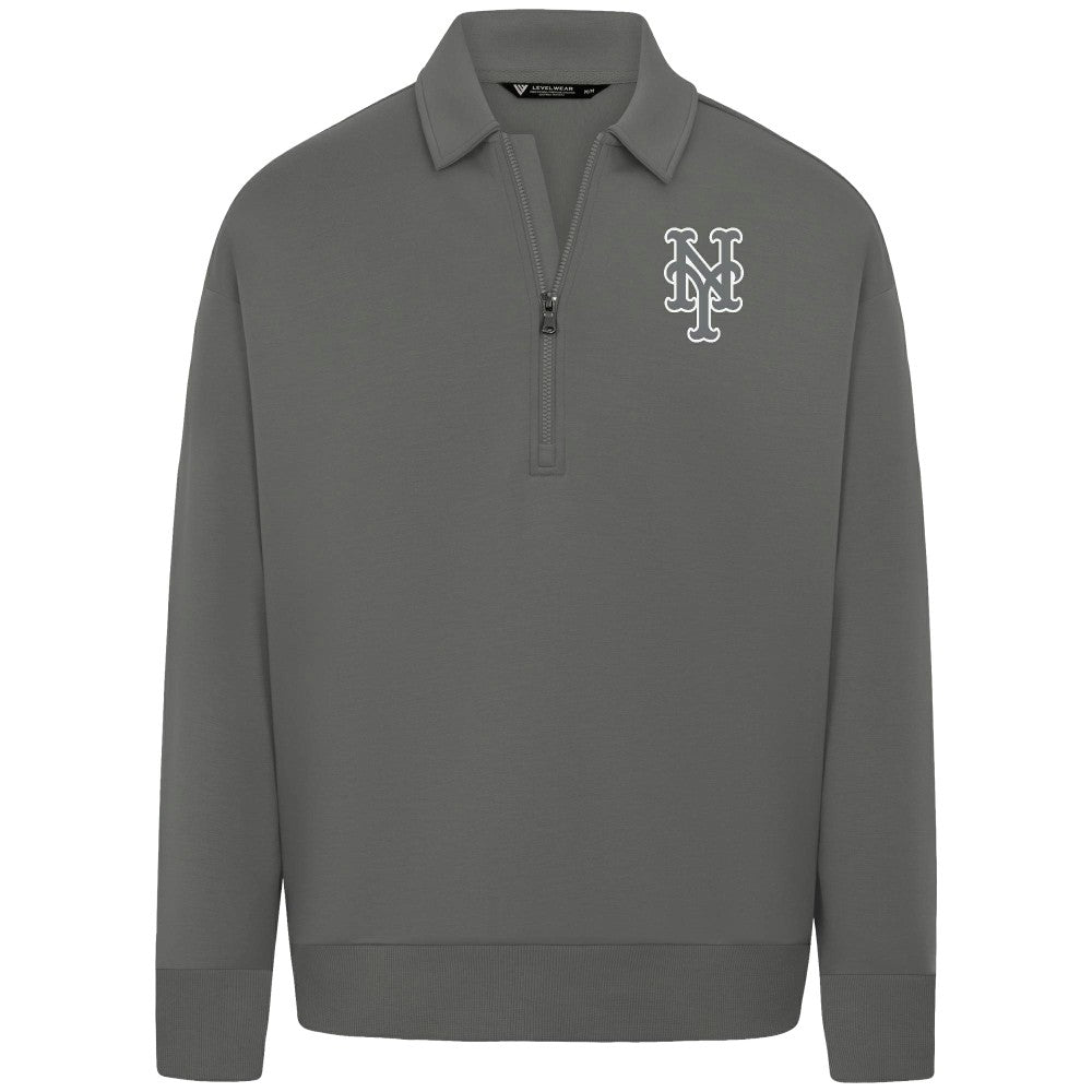 New York Mets Levelwear Luxe Signature Quarter-Zip Chenille Logo Tri-Blend Sweatshirt - Gray