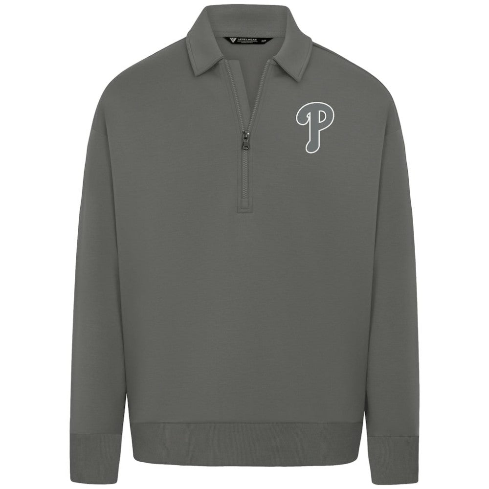 Philadelphia Phillies Levelwear Luxe Signature Quarter-Zip Chenille Logo Tri-Blend Sweatshirt - Gray