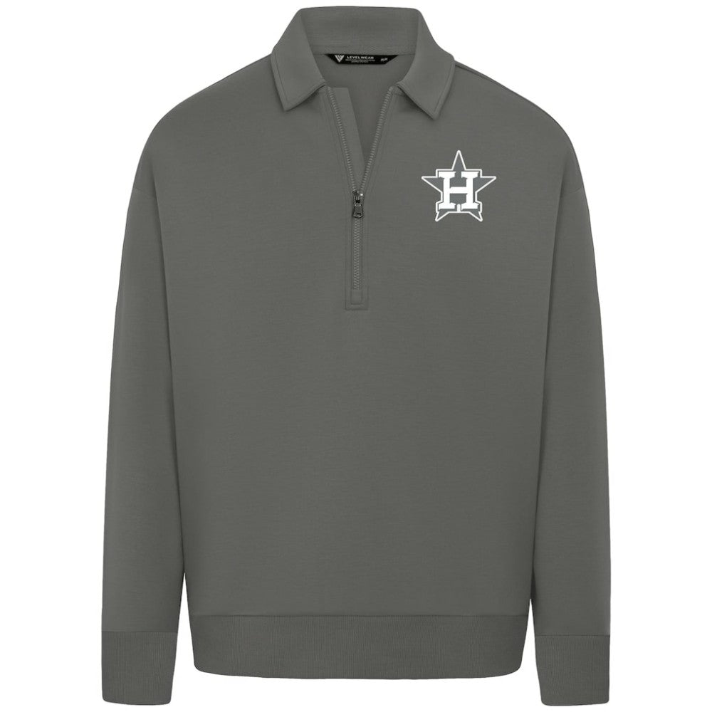 Houston Astros Levelwear Luxe Signature Quarter-Zip Chenille Logo Tri-Blend Sweatshirt - Gray