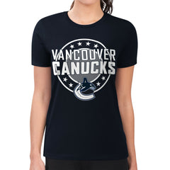 Vancouver Canucks G-III 4Her by Carl Banks Women's Super-Slim Lightweight Pinstripe Circle Graphic T-Shirt