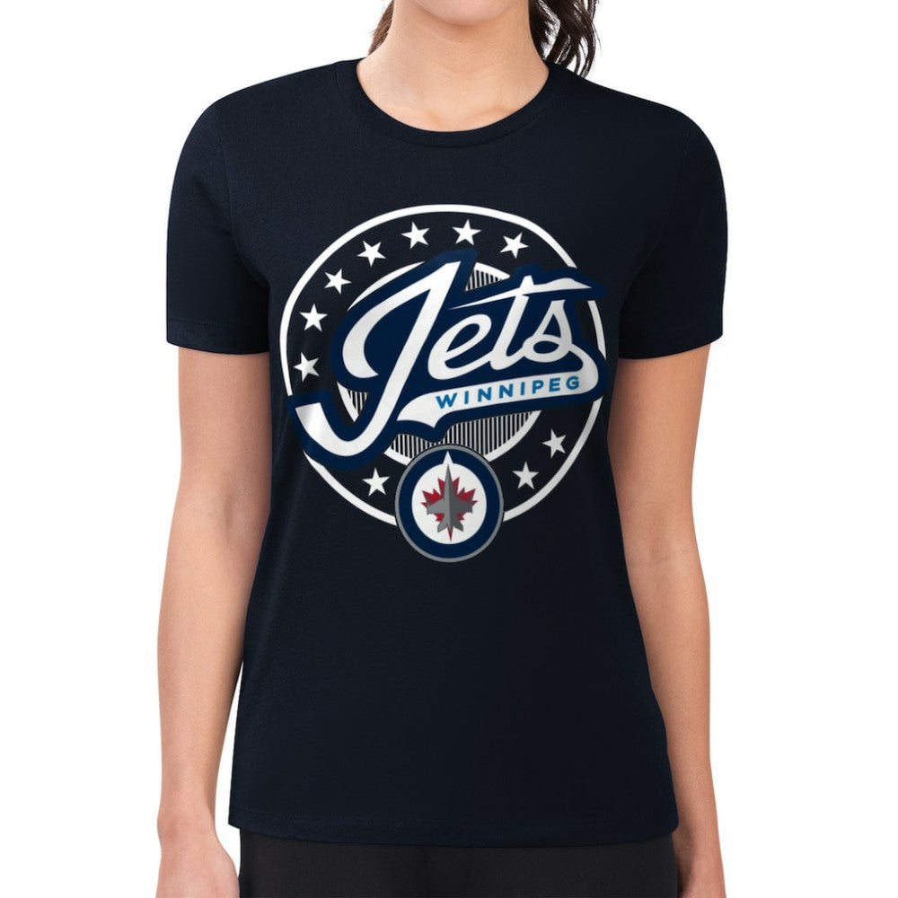 Winnipeg Jets G-III 4Her by Carl Banks Women's Super-Slim Lightweight Pinstripe Circle Graphic T-Shirt