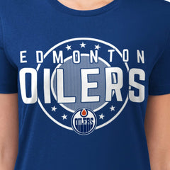 Edmonton Oilers G-III 4Her by Carl Banks Women's Super-Slim Lightweight Pinstripe Circle Graphic T-Shirt