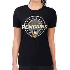 Pittsburgh Penguins G-III 4Her by Carl Banks Women's Super-Slim Lightweight Pinstripe Circle Graphic T-Shirt
