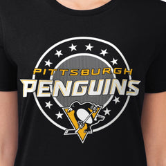 Pittsburgh Penguins G-III 4Her by Carl Banks Women's Super-Slim Lightweight Pinstripe Circle Graphic T-Shirt