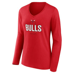 Chicago Bulls Women's Center Court Name & Number Custom Long Sleeve V-Neck T-Shirt sale - Red online