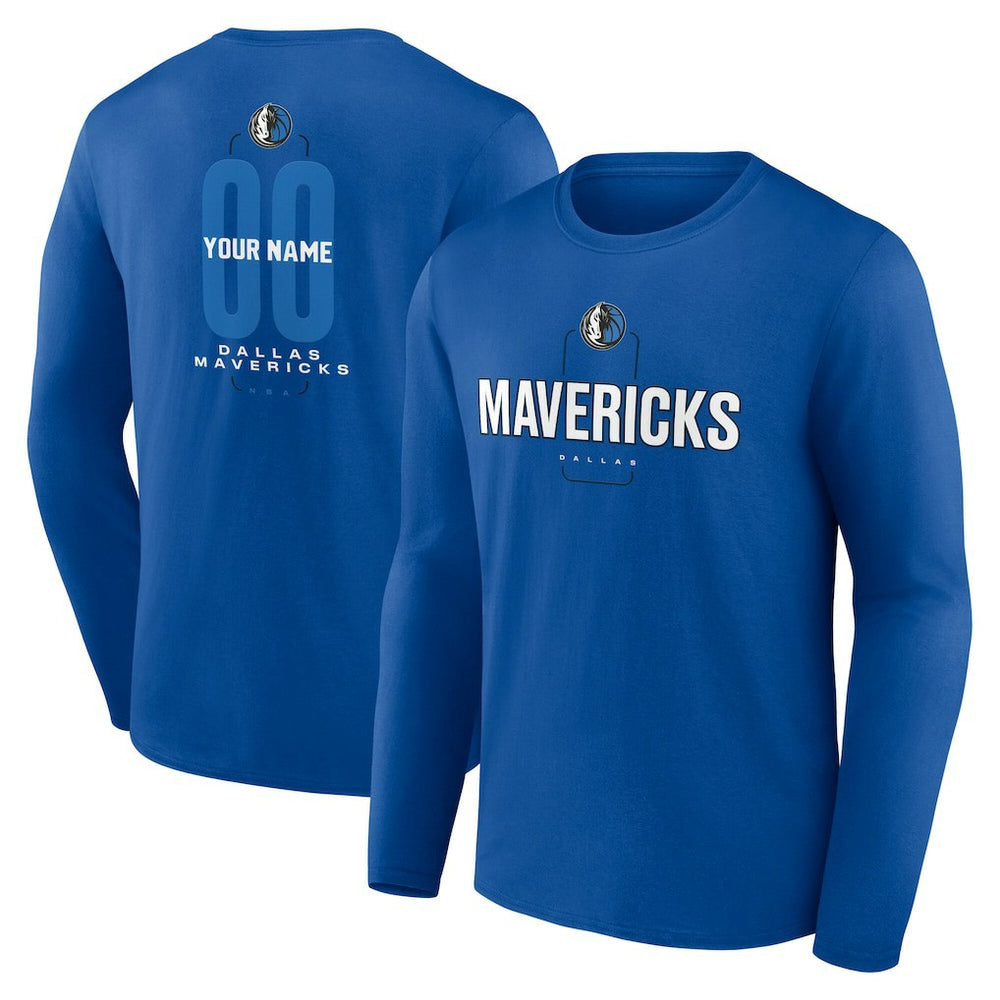 Dallas Mavericks Center Court Name & Number Custom Long Sleeve T-Shirt sale - Blue shop