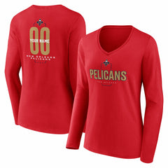 New Orleans Pelicans Women's Center Court Name & Number Custom Long Sleeve V-Neck T-Shirt - Red discount