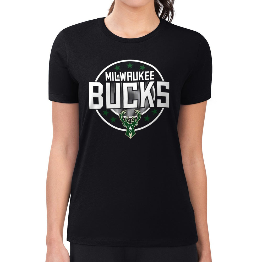 Milwaukee Bucks G-III 4Her by Carl Banks Women's Super-Slim Lightweight Pinstripe Circle Graphic T-Shirt - Black online
