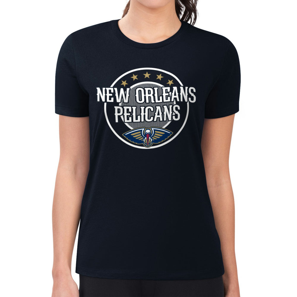 New Orleans Pelicans G-III 4Her by Carl Banks Women's Super-Slim Lightweight Pinstripe Circle Graphic T-Shirt - Navy on sale
