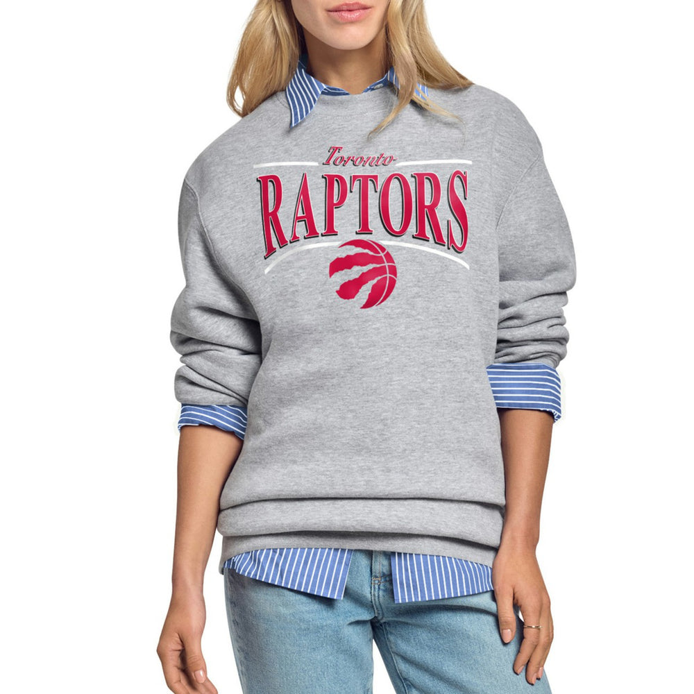Toronto Raptors Starter Women's Arch Stripe Fleece Crewneck Sweatshirt - Gray for sale
