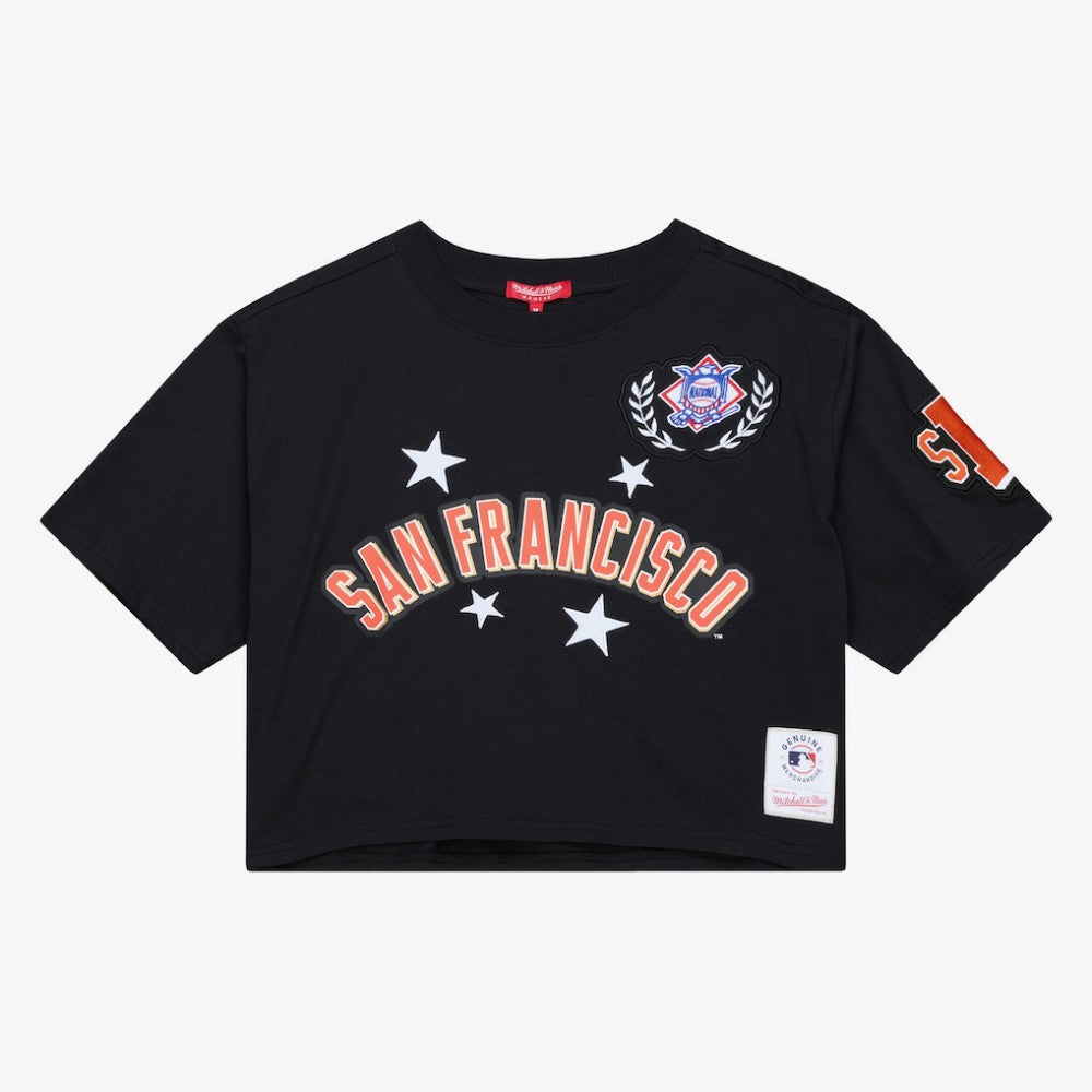San Francisco Giants Women's Pep Rally Cropped Boxy T-Shirt - Black | Mitchell & Ness