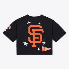 San Francisco Giants Women's Pep Rally Cropped Boxy T-Shirt - Black | Mitchell & Ness