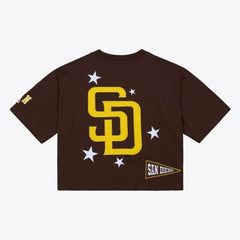 San Diego Padres Women's Pep Rally Cropped Boxy T-Shirt - Brown | Mitchell & Ness