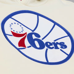 Philadelphia 76ers Hardwood Classics Chainstitch Premium Fleece Hoodie - Cream | Mitchell & Ness for sale