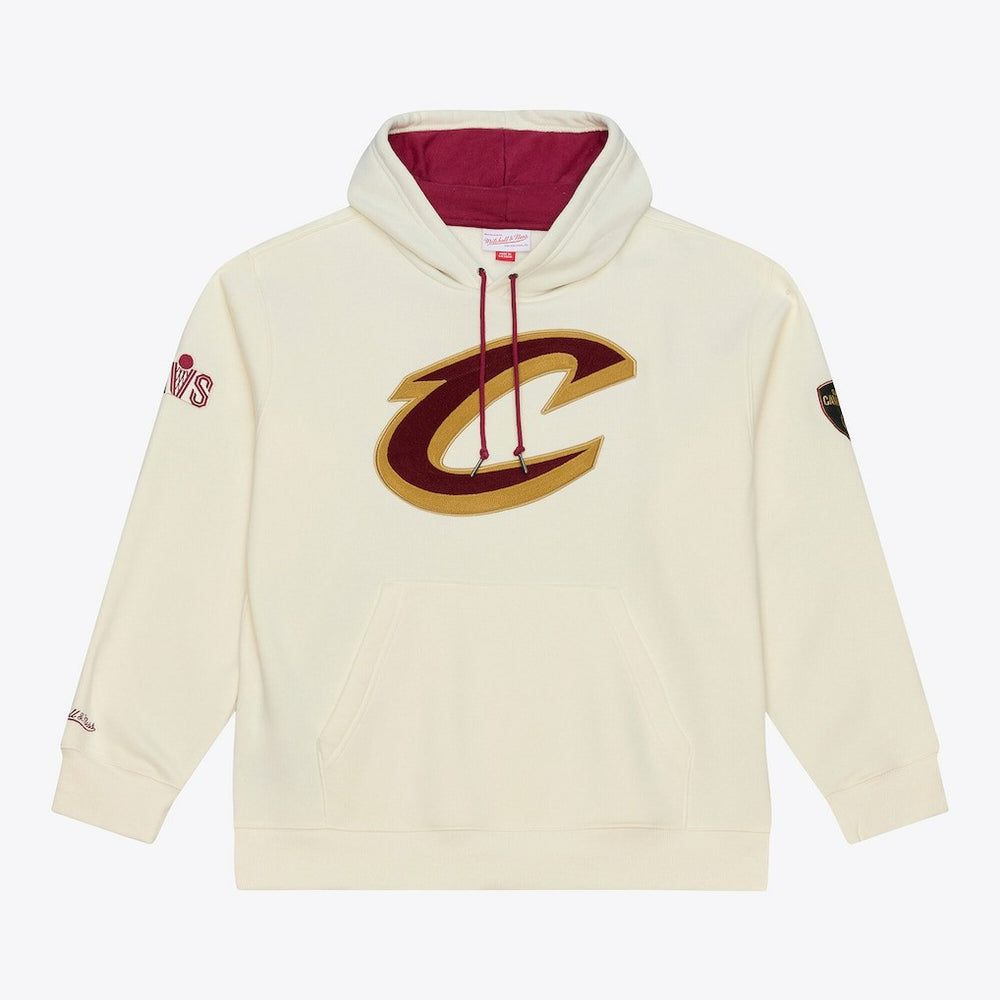 Cleveland Cavaliers Hardwood Classics Chainstitch Premium Fleece Hoodie sale - Cream | Mitchell & Ness for sale